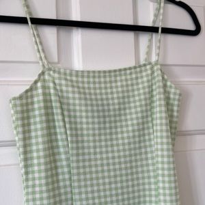 Gingham checkered pastel green fitted midi dress
